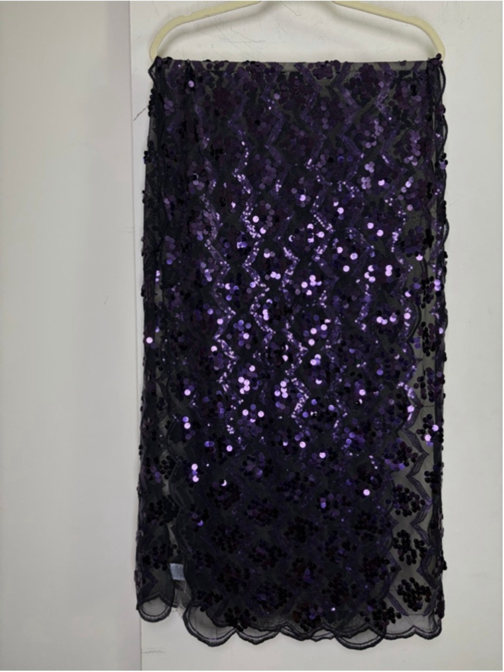 Joan Rivers Purple Black Sequin Scarf Wrap Scalloped Border Lavish Luxury Shawl